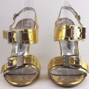 Manolo Buckle Gold/Silver Sandals Size 9.5